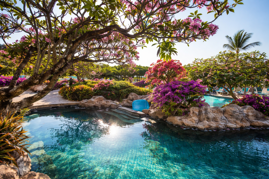 Tropical lagoon with vibrant flora
